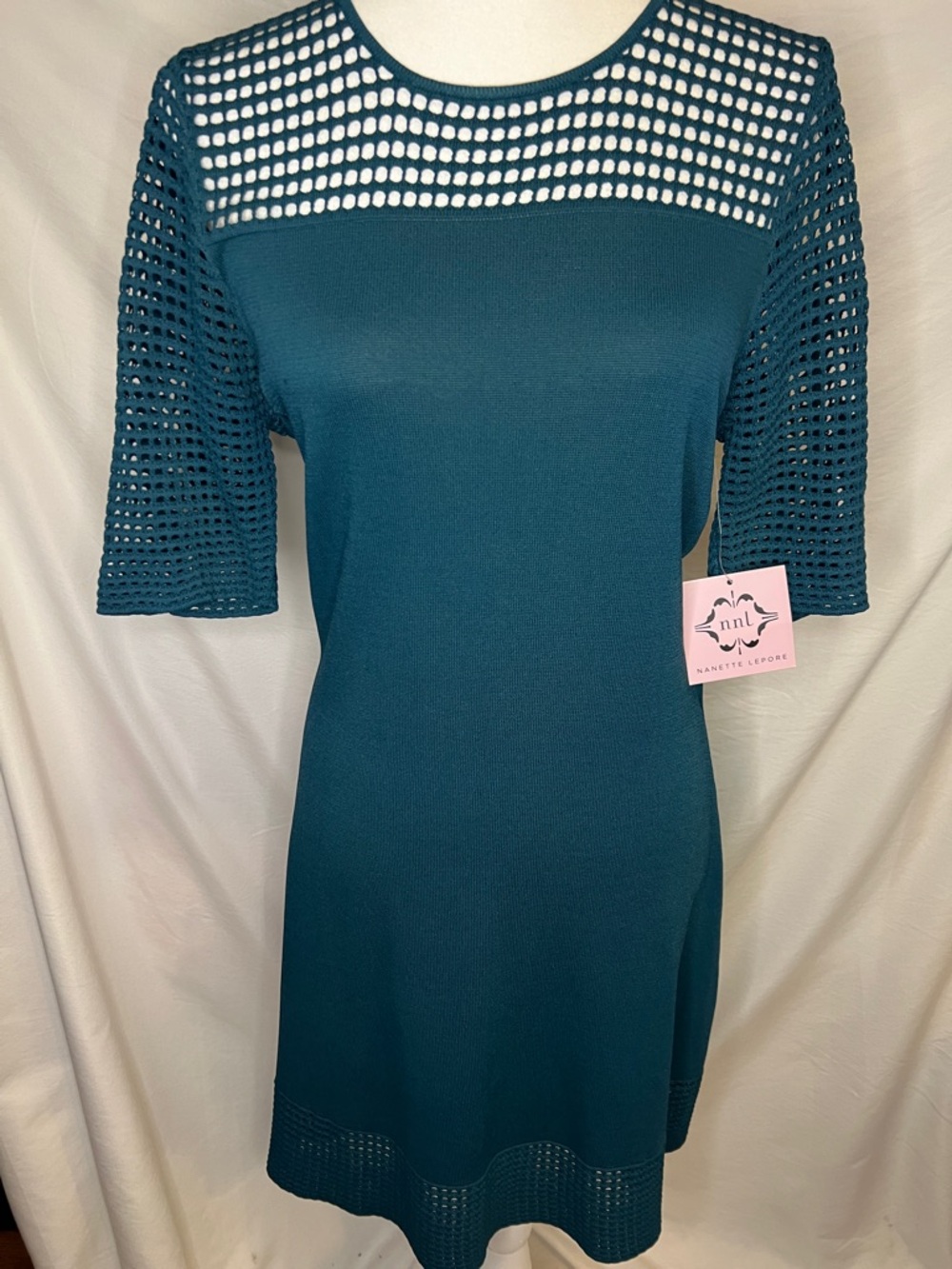 Nanette Lepore Teal Mesh Yoke Midi Dress